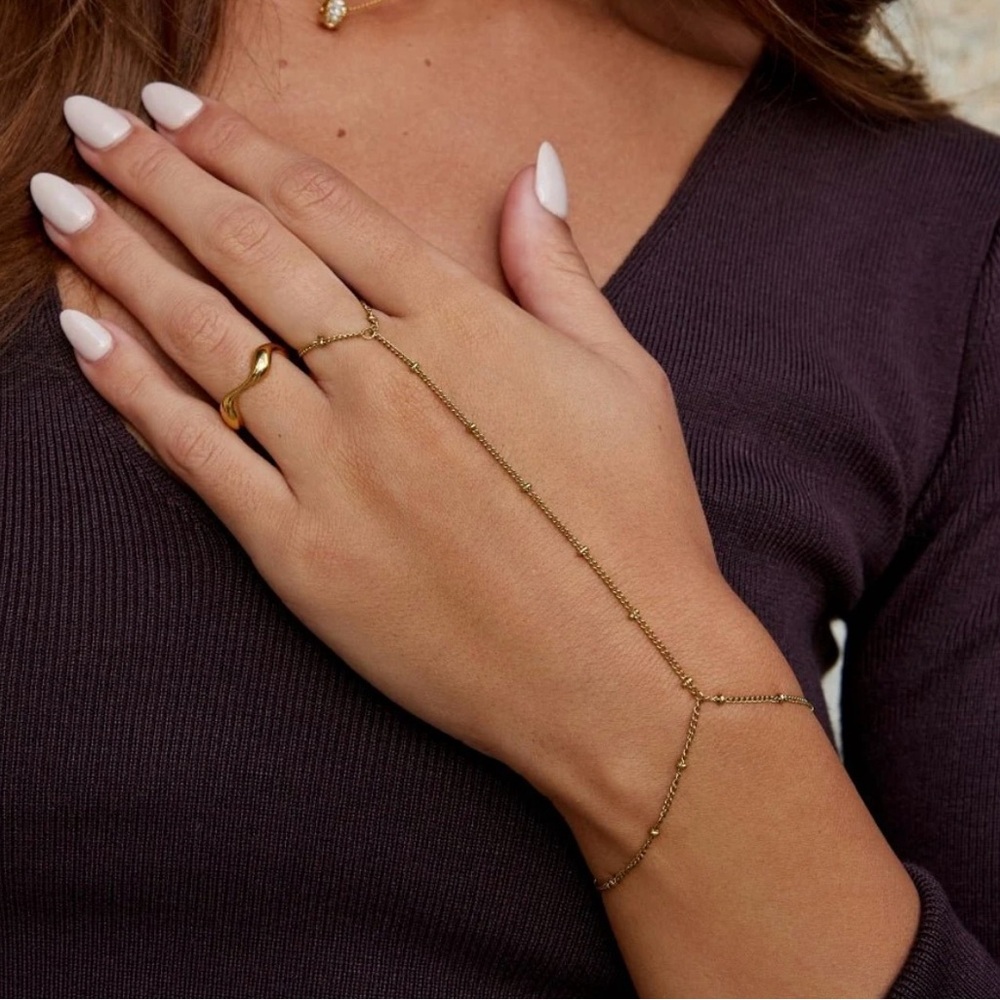 18k Gold Plated Rice Bead Chain Ring Bracelet